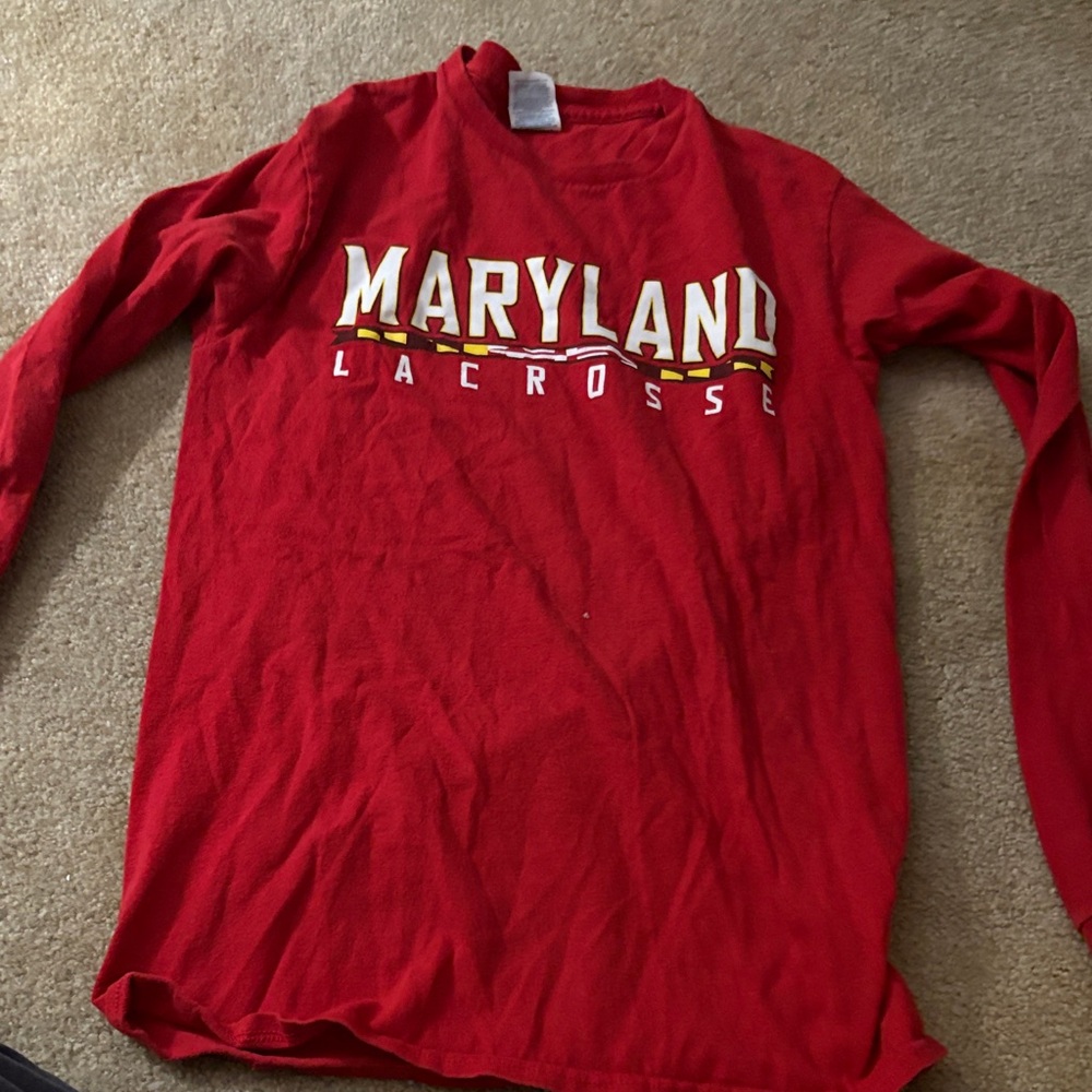 Red Maryland Lacrosse Kids Long Sleeve Shirt